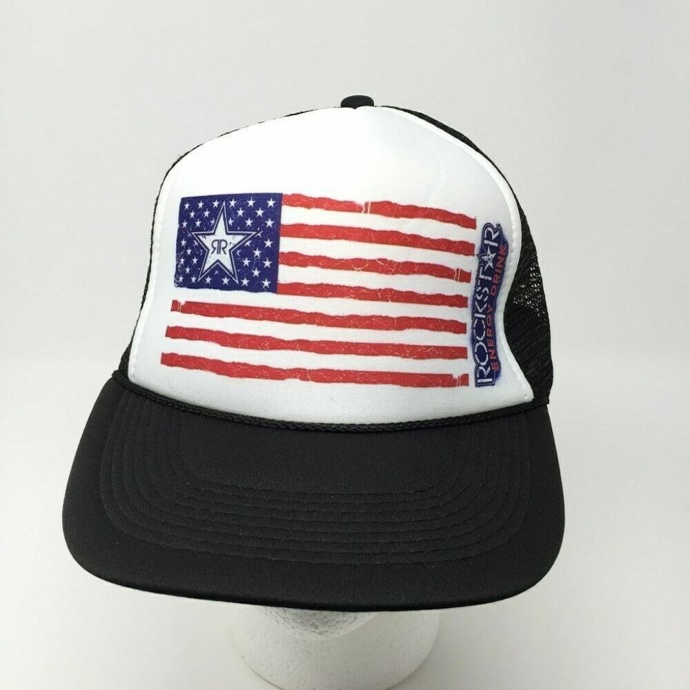 Rockstar Energy Drink Mesh Trucker Snapback Baseball Cap‎ American USA Flag Hat